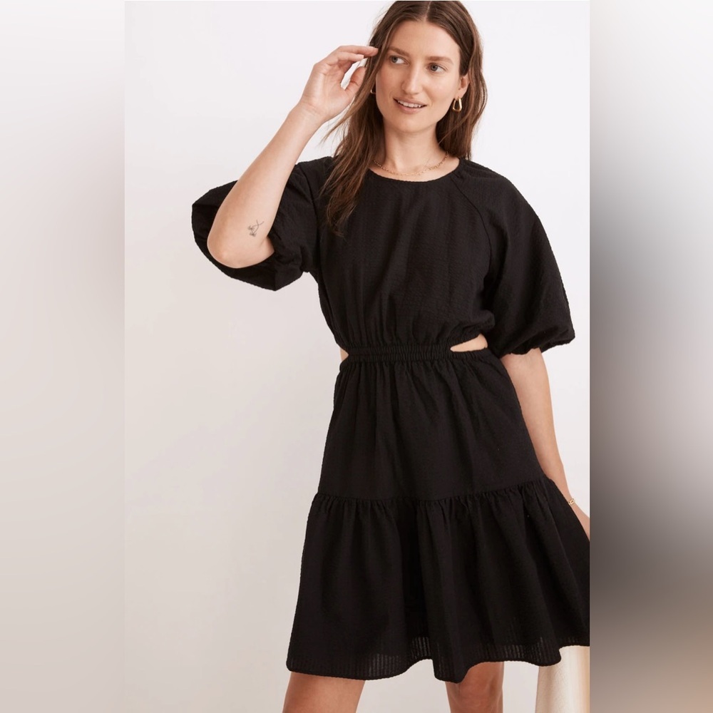 MADEWELL Womens Open-Back Cutout Cotton Poplin Dress Size XL Black NWT